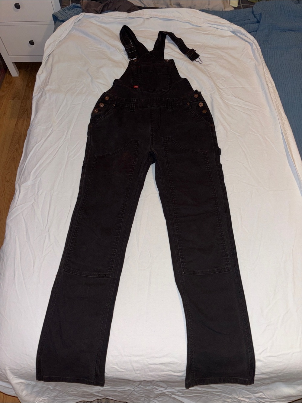 Dickies Women’s Straight Fit Duck Double Front Bib Overalls in Rinsed Black XS